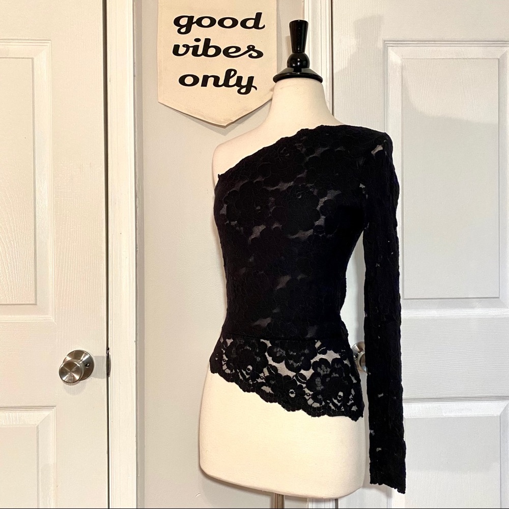 Free People Black One Shoulder Lace Top S